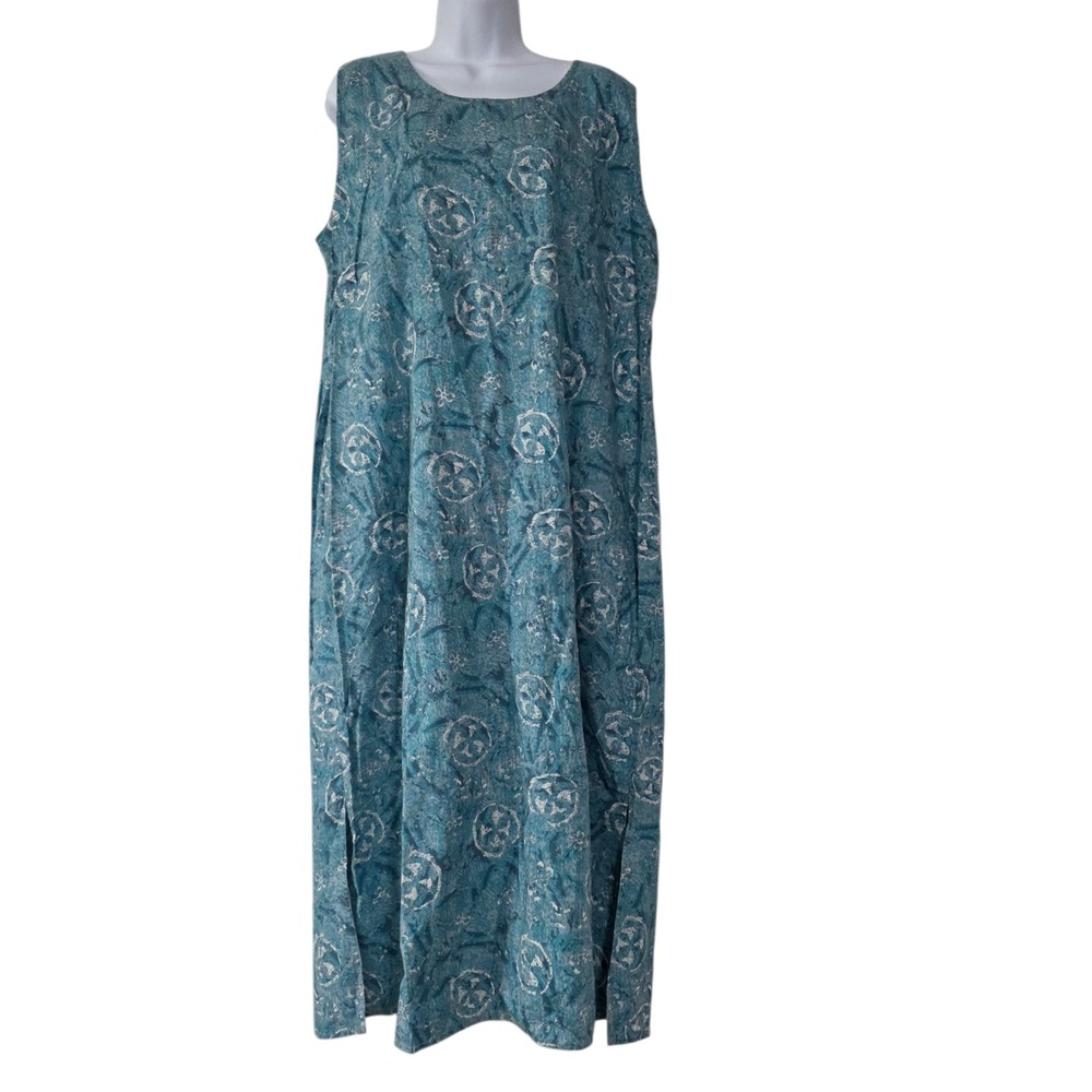 Mary Jane Maxi Dress Womens Blue 1X Cotton Scoop Neck Flowy Woven Relaxed Summer